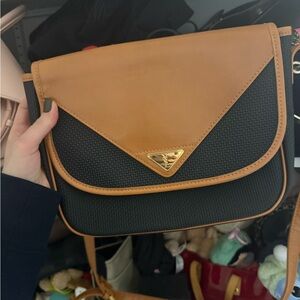 Saint Laurent Black and Tan Textured Crossbody Bag